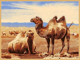 Шерстяной пейзажный ковер из шерсти из Монголии Hunnu 6S873 82 верблюды
